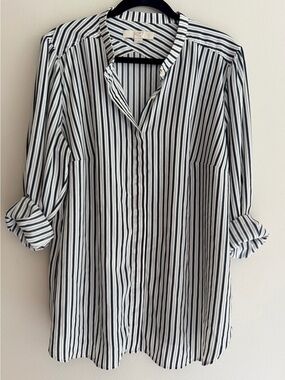 LOFT Black and White Vertical Stripe Button-Down Shirt